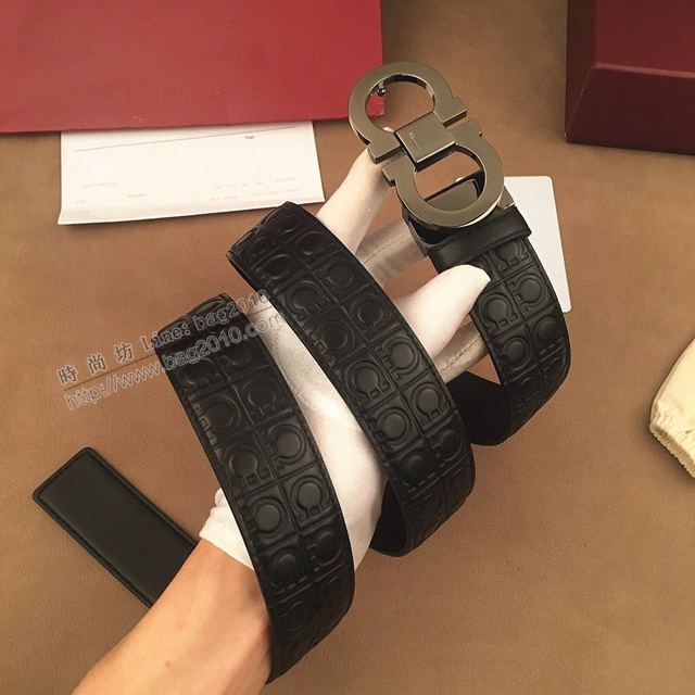 Ferragamo皮帶 雙面牛皮紮雙排花紋 菲拉格慕男士皮帶  xfp2123